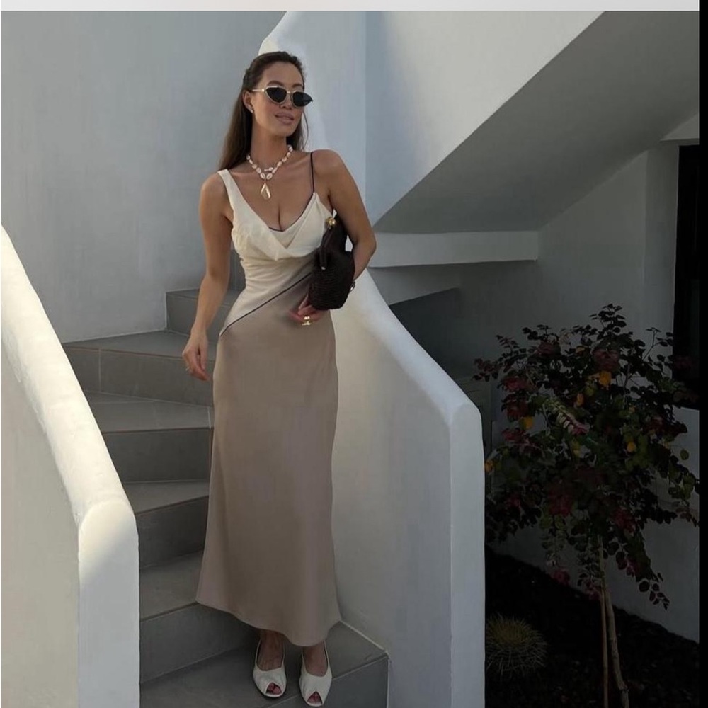 Zara Beige and White Maxi Dress